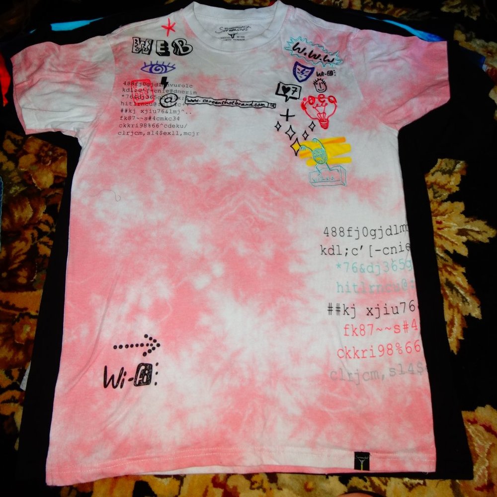 Pink Screen Shot Tie Die Scribbles Tee Shirt (Medium)